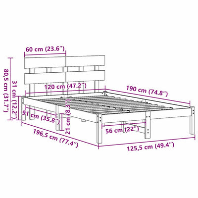 Sängyn runko päätyllä Valkoinen 4FT Small Double Täysi Mänty