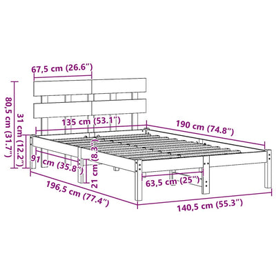 Ruskea sängyn runko päätyllä Saidam 4FT6 Double (mänty)