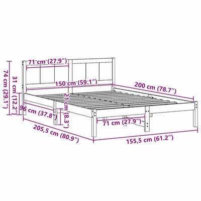 Sängyn runko Ruskea 5FT King Size Täysi Mänty