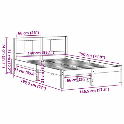 Ruskea sängyn runko Monoligia 140x190cm (mänty)