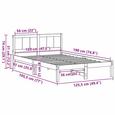 Sängyn runko Ruskea 4FT Small Double Täysi Mänty