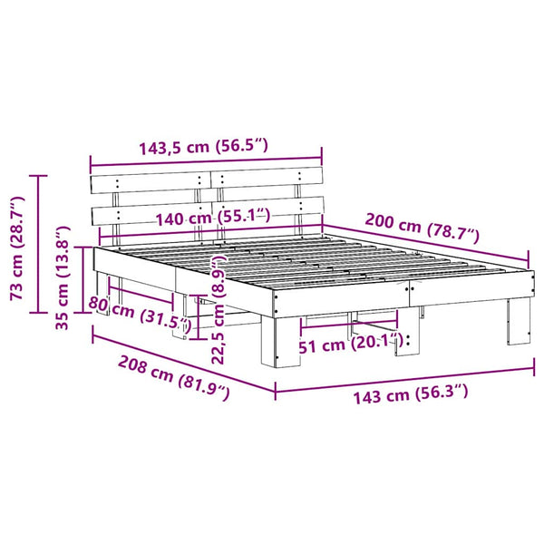 140 x 200 cm sängyn runko Vaha ruskea massiivinen mänty