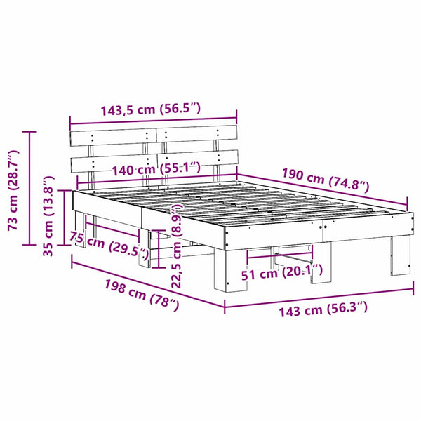 140 x 190 cm Massiivinen mänty Luonnollinen sängyn runko