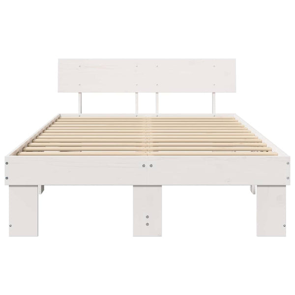 4FT6 Double valkoinen sängyn runko päädyllä massiivisesta männystä