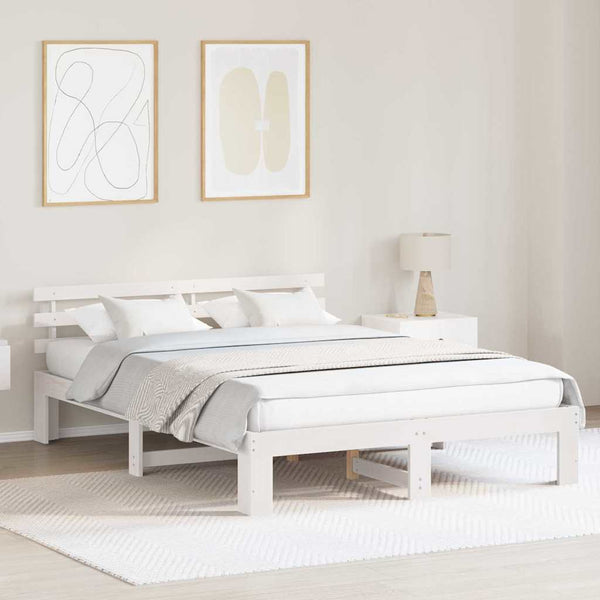 Massiivinen mänty 5FT King Size sängyn runko päätyllä valkoisena