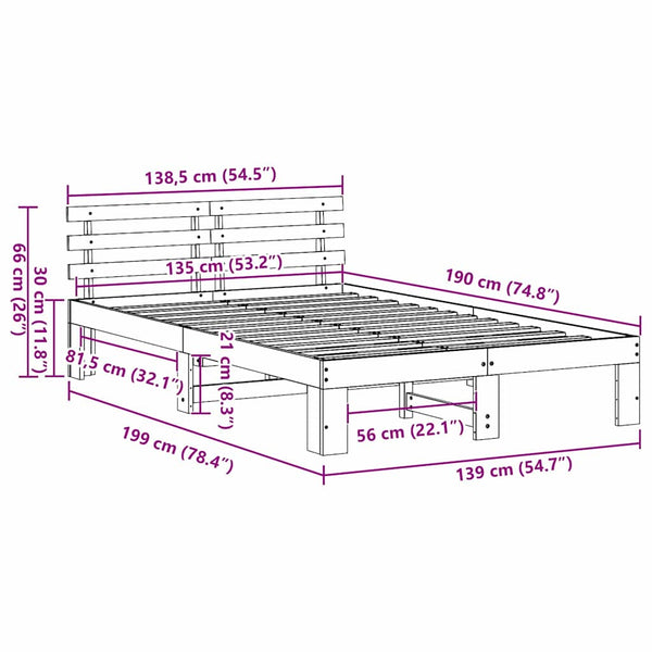 Luonnollinen 4FT6 Double sängyn runko Massiivinen mänty