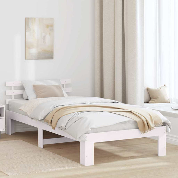 Päätyllä valkoinen sängyn runko 100 x 200 cm massiivimänty