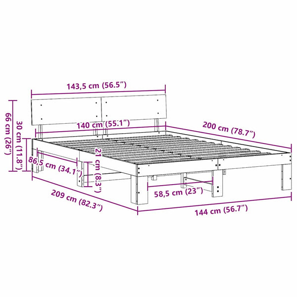 140 x 200 cm Luonnollinen sängyn runko Massiivinen mänty