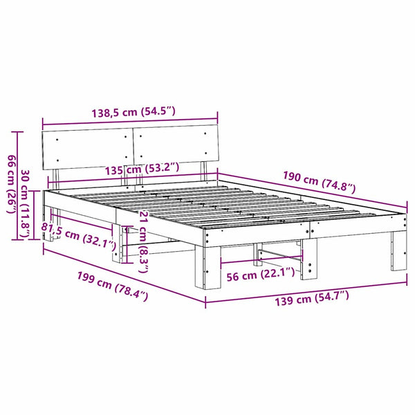 4FT6 Double Massiivinen mänty sängyn runko Luonnollinen
