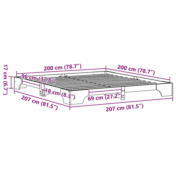 200 x 200 cm luonnollinen sängyn runko massiivisesta mäntyisestä