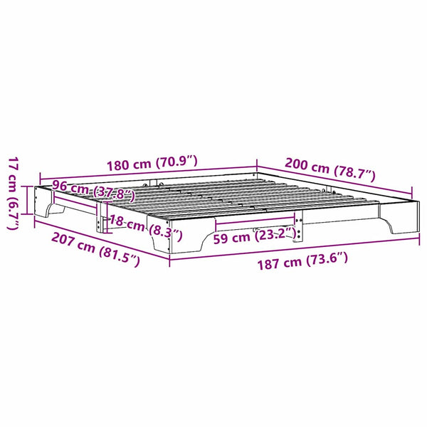 6FT Super King Size Massiivinen mänty sängyn runko Luonnollinen
