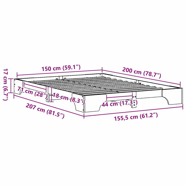 Sängyn runko massiivista mäntyä, luonnollinen 5FT King Size