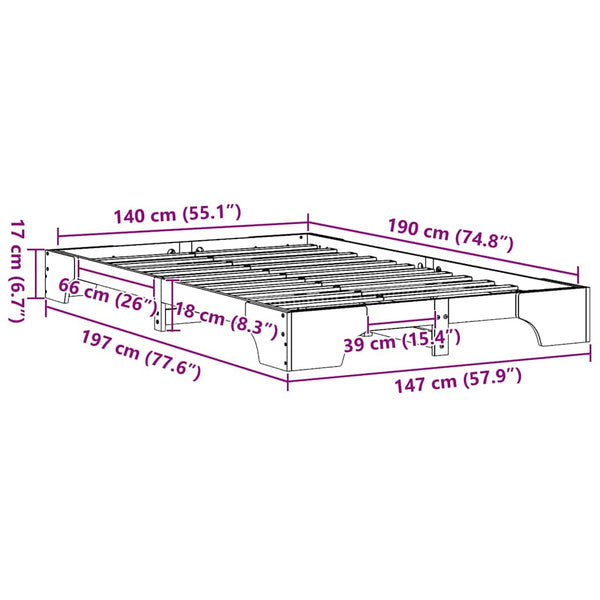 140 x 190 cm Luonnollinen sängyn runko Massiivinen mänty