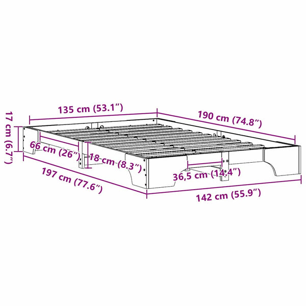 Sängyn runko Massiivinen mänty Luonnollinen 4FT6 Double