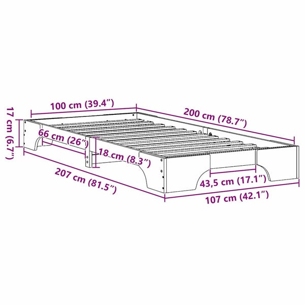 Sängyn runko ruskeassa vahassa, mitat 100 x 200 cm massiivista mäntyä