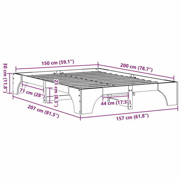 Massiivinen mänty sängyn runko, luonnollinen 5FT King Size