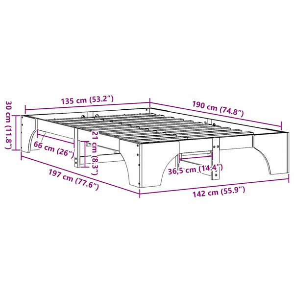 4FT6 Double ruskea sängyn runko massiivinen mänty Vaha