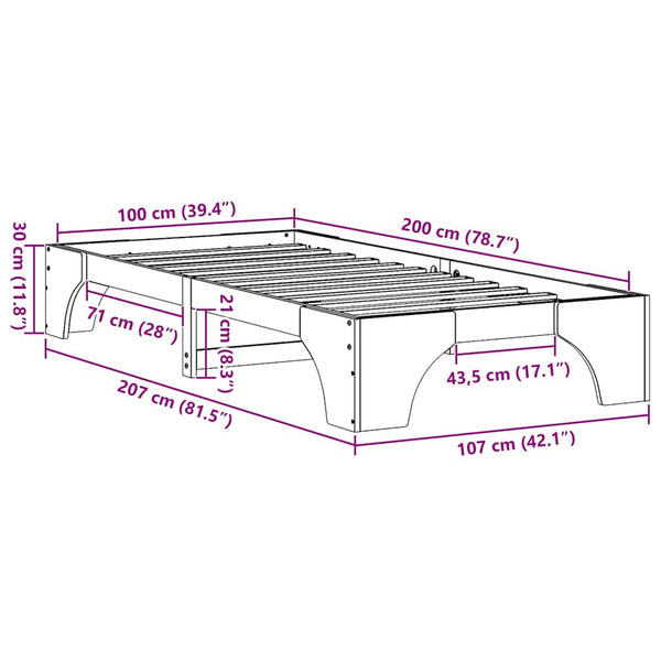 100 x 200 cm luonnollinen sängyn runko massiivisesta männystä