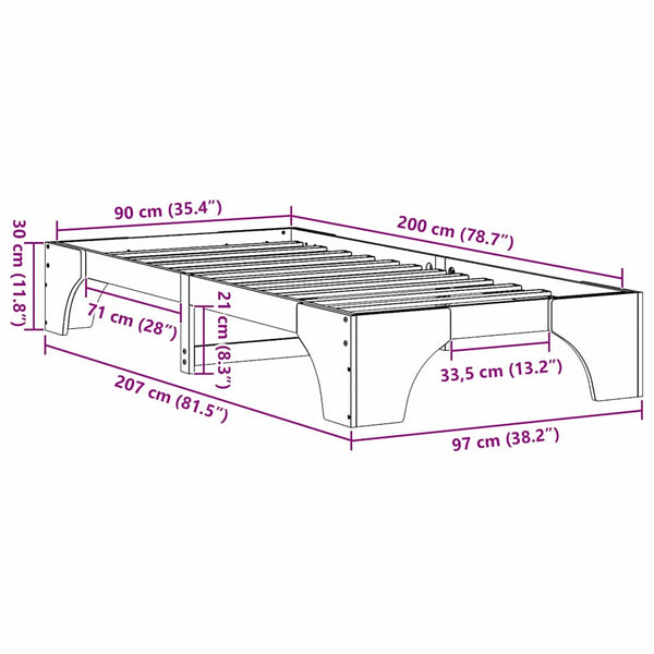 90 x 200 cm sängyn runko luonnollisesta massiivisesta männystä