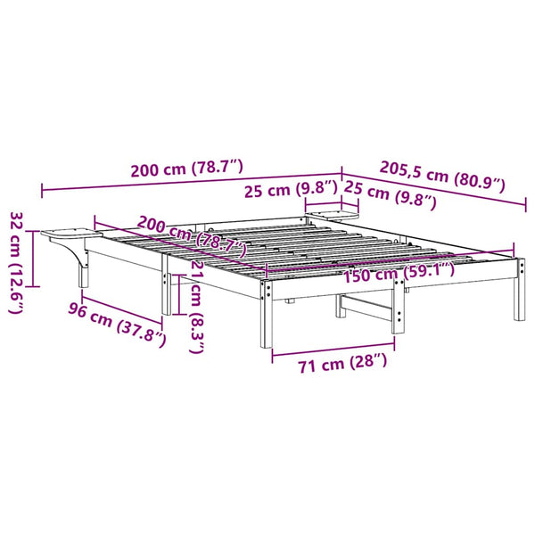 5FT King Size sängyn runko, luonnollinen massiivinen mänty
