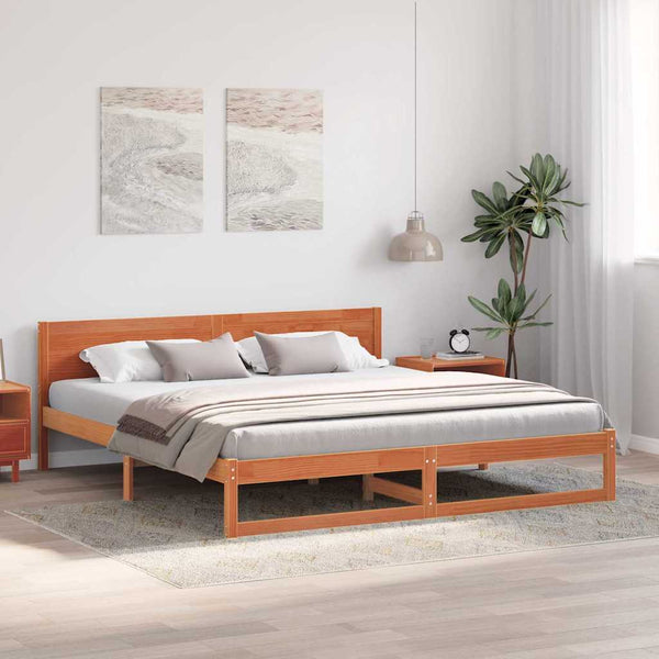 Vaha ruskea sängyn runko 200 x 200 cm massiivista mäntyä