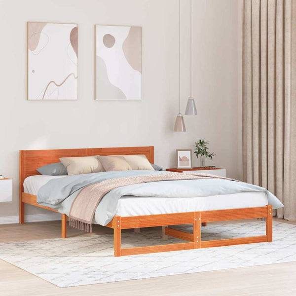 Sängyn runko massiivinen mänty ruskea vaha 160 x 200 cm