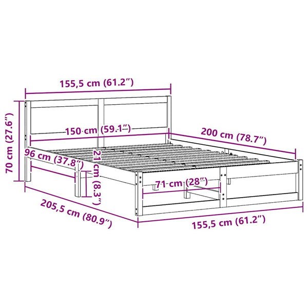 Sängyn runko 5FT King Size ruskea Vaha massiivinen mänty