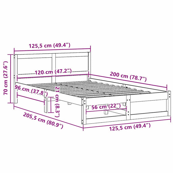 Massiivimäntyinen sängyn runko päädyllä Valkoinen 120 x 200 cm