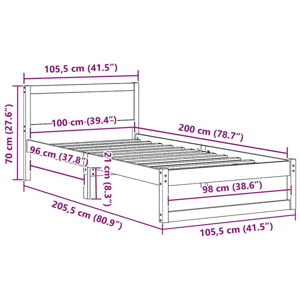 Massiivinen mänty sängyn runko 100 x 200 cm luonnollisena