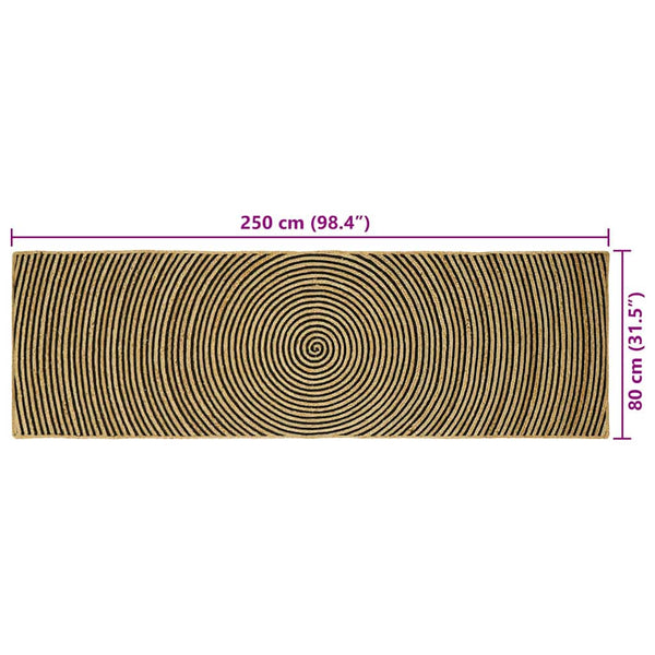 Alue Matto Luonnollinen ja musta 80 x 250 cm Juutti