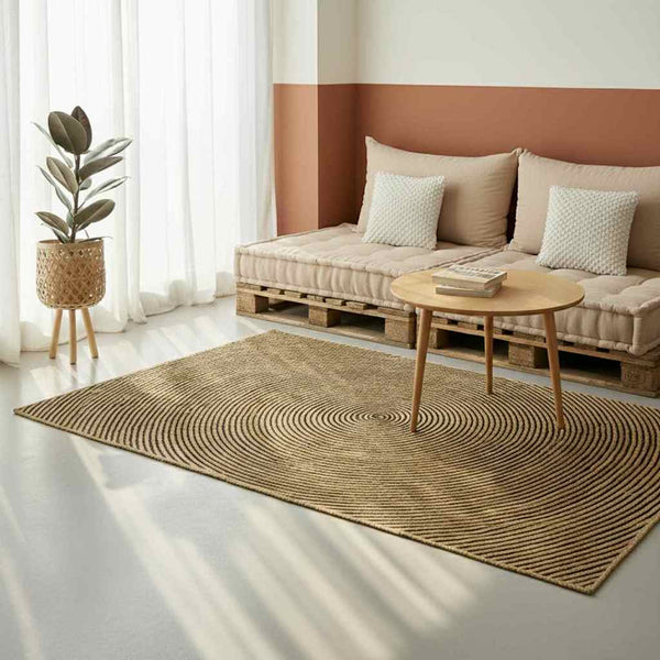 Alue Matto Luonnollinen ja musta 200 x 290 cm Juutti
