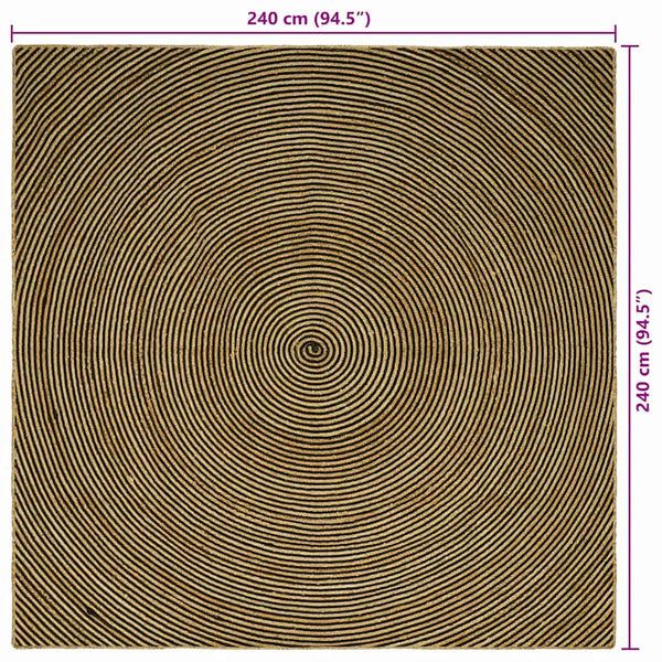 Alue Matto Luonnollinen ja musta 240 x 240 cm Juutti