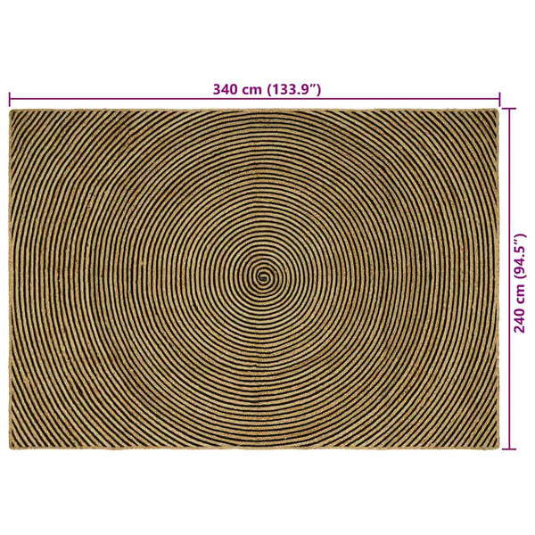 Alue Matto Luonnollinen ja musta 240 x 340 cm Juutti