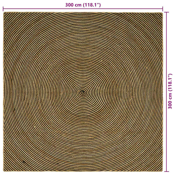 Alue Matto Luonnollinen ja musta 300 x 300 cm Juutti