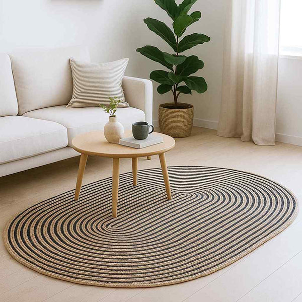 Alue Matto Luonnollinen ja musta 152 x 245 cm Juutti