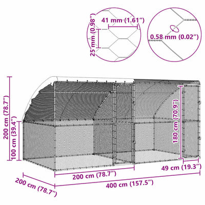 Hopea kanahäkki Alexandrel 400x200x198.5cm (galvanoitu teräs)