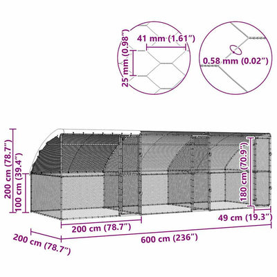 Hopea kanahäkki Sauciuc 600x200x198.5cm (galvanoitu teräs)