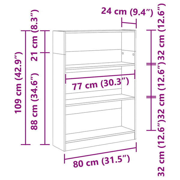 Kirjahylly 80 x 24 x 109 cm Tekninen puu Musta tammi.
