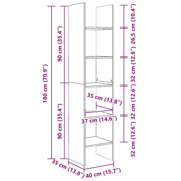 Kirjahylly 5 tasoa 40 x 35 x 180 cm Tekninen puu Musta tammi.