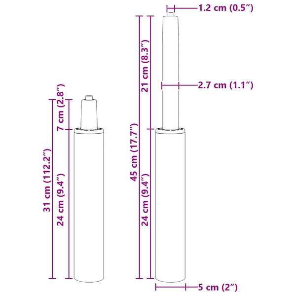 Toimistotuolin kaasusylinteri Musta 307-447 mm Rauta