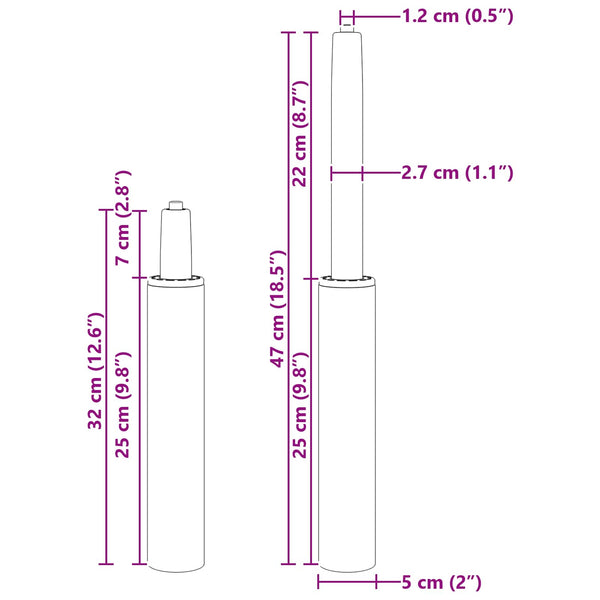 Toimistotuolin kaasusylinteri Kromi 318-473 mm Rauta