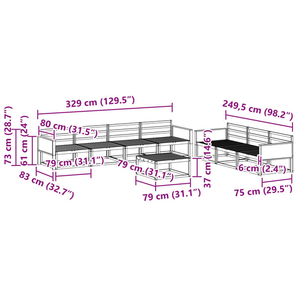 Ulkosohvakokoelma 8 kpl Luonnollinen Tiheä akasiapuu