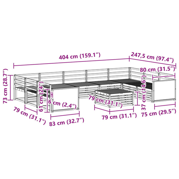 Ulkosohvakokoelma 10 kpl Luonnollinen Tiheä akasiapuu