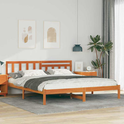 Sängyn runko päätyllä Vahanruskea 200 x 200 cm Täysi mänty