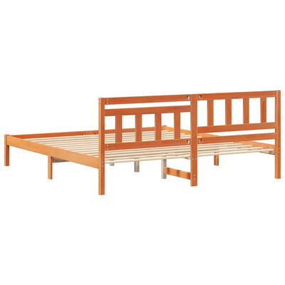Sängyn runko päätyllä Vahanruskea 200 x 200 cm Täysi mänty