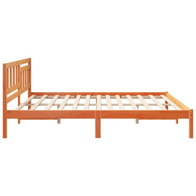 Sängyn runko päätyllä Vahanruskea 200 x 200 cm Täysi mänty