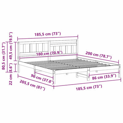 Sängyn runko päätyllä Ruskea 6FT Super King Size Täysi mänty