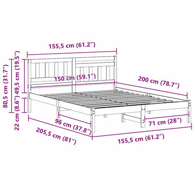 Sängyn runko päätyllä Vahanruskea 5FT King Size Täysi mänty