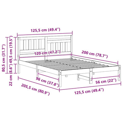 Vahanruskea sängyn runko päätyllä Cirnelia 120x200cm (mänty)