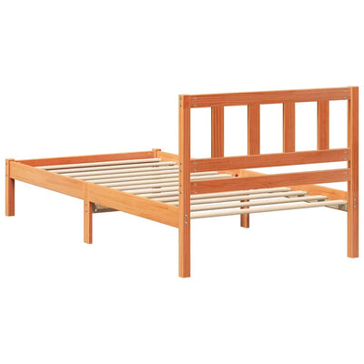 Sängyn runko päätyllä Vahanruskea 90 x 200 cm Täysi mänty